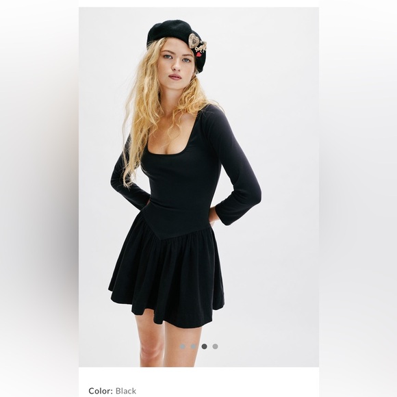 Free People Dresses & Skirts - Free People Black Onda Drop Waist Long Sleeve mini Dress